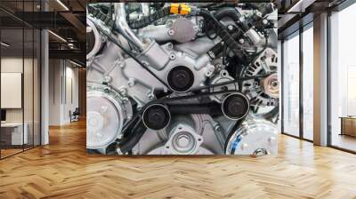 Truck Engine Motor Components In Car Service Inspection Wall mural