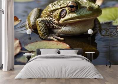 Cute green frog amphibian wildlife water Animal Wall mural