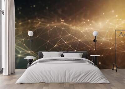 abstract background with shining network structure with dots and lines on dark backdrop wallpaper of connected neural web in close up view Wall mural