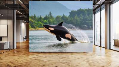 bigg s orca whale jumping out of the sea in cowichan bay vancouver island bc canada Wall mural