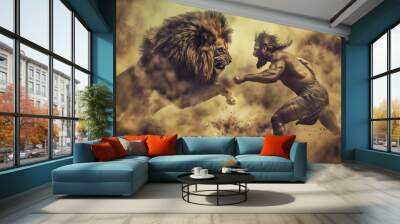 Samson, the strongest man from the Bible, who fought a great lion with his bare hands and killed it. Wall mural