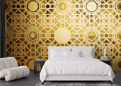 islamic gold pattern with overlapping geometric square shapes forming abstract ornament. vector styl Wall mural