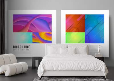 Minimal vector illustration layout of two square format covers design templates for brochure, flyer, magazine. Futuristic technology design, colorful backgrounds with fluid gradient shapes composition Wall mural