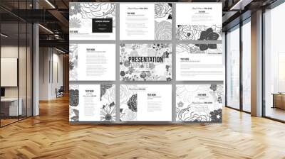 set of 9 templates for presentation slides. hand drawn floral doodle pattern, abstract vector backgr Wall mural