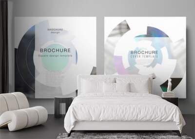 The minimal vector layout of two square format covers design templates for brochure, flyer, magazine. Futuristic design circular pattern, circle elements forming geometric frame for photo. Wall mural