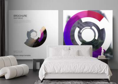 The minimal vector layout of two square format covers design templates for brochure, flyer, magazine. Futuristic design circular pattern, circle elements forming geometric frame for photo. Wall mural