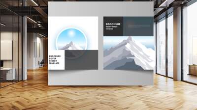 The minimal vector layout of two square format covers design templates for brochure, flyer, magazine. Mountain illustration, outdoor adventure. Travel concept background. Flat design vector. Wall mural