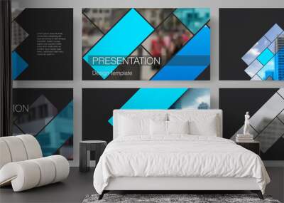 The minimalistic abstract vector illustration of the editable layout of the presentation slides design business templates. Abstract geometric pattern creative modern blue background with rectangles. Wall mural