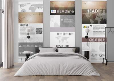 The minimalistic vector illustration of the editable layout of roll up banner stands, vertical flyers, flags design business templates. Global network connections, technology background with world map Wall mural