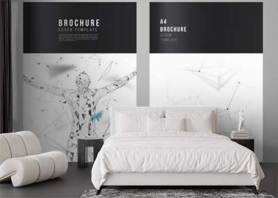 The vector layout of A4 format cover mockups design templates for brochure, flyer, report. Technology, science, medical concept. Molecule structure, connecting lines and dots. Futuristic background Wall mural