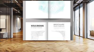 The vector layout of two A4 format modern cover mockups design templates for bifold brochure, magazine, flyer, booklet, annual report. Topographic contour map, abstract monochrome background. Wall mural