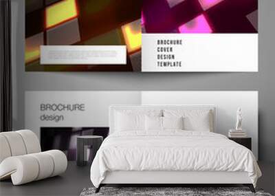 The vector of the two editable layout A4 format cover design templates for bifold brochure, magazine, flyer, booklet. Abstract hi-tech background in perspective. Futuristic digital technology backdrop Wall mural