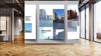 Vector layout of A4 format cover mockups templates for brochure, flyer layout, booklet, cover design, book design, brochure cover. Abstract design project in geometric style with blue squares. Wall mural