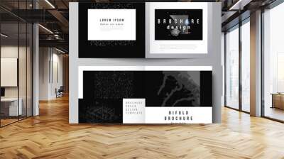 Vector layout of two covers templates for square bifold brochure, flyer, cover design, book design, brochure cover. Abstract technology black color science background. Digital data visualization. Wall mural