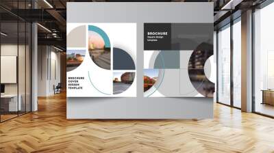 Vector layout of two square covers design template for brochure, flyer, magazine, cover design, book, brochure cover. Background with abstract circle round banners. Corporate business concept template Wall mural