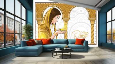 Hand drawn happy diwali concept illustration Wall mural