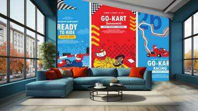 vector go kart racers banner set Wall mural