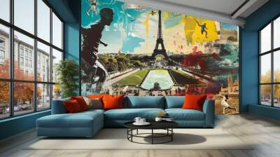 a collage of photos or graphics creating a moodboard my olimpic games in Paris  Wall mural