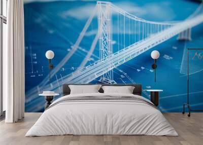 blueprint of cable  bridge Wall mural