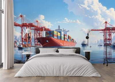 cargo ship in port Wall mural