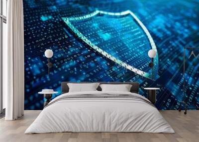 Digital shield icon with binary code Wall mural