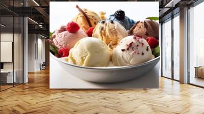 AN Assorted fruity Italian ice cream on a plate. AI Generative Wall mural