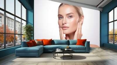 Beautiful face of young woman with perfect health skin. AI Generative Wall mural