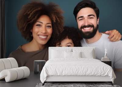 Portrait of a multi ethnic family laughing. AI Generative Wall mural