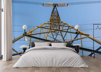 Steel structure of Transmission line tower on blue sky Wall mural