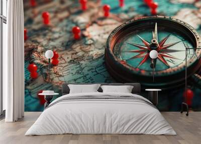 world map with red pins  Wall mural