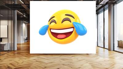 3d rendering of yellow face emoji lol laughter and crying tear icon isolated on white background Wall mural