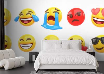 3d rendering set of emoji isolated on white Wall mural