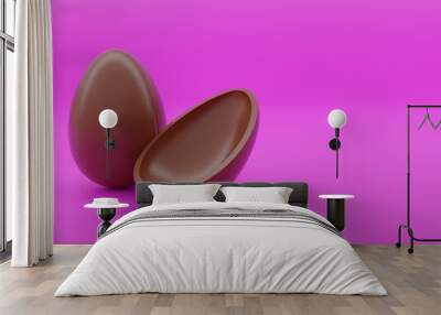 Chocolat easter egg 3d render - Pink Background Wall mural