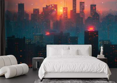 city at sunset Wall mural