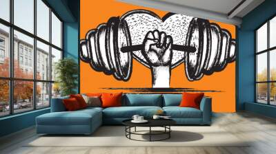 gym equipment. Fitness sport, or heavy barbell training iron logo Wall mural