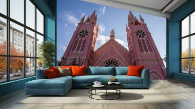 pink church in a town in latin america Wall mural