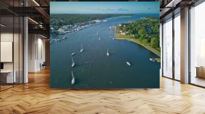 Aerial view of the sailboats in Warren, RI Wall mural