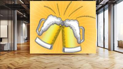 two glasses of beer retro illustration Wall mural