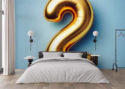 number 2 golden balloon isolated on blue background Wall mural