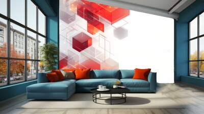 Explore a Dynamic Technological Landscape of Red Cubes and Vibrant Lines on a Bright Background Wall mural