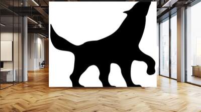 black silhouette of wild animal wolf standing with fluffy shaggy tail Wall mural