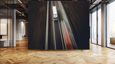 White truck tir speed transport goods on highway road street Wall mural