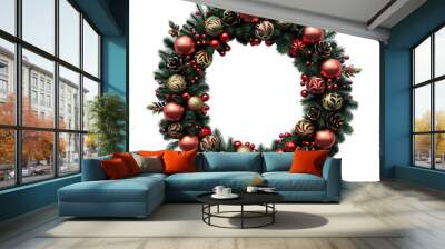 3d christmas wreath on isolated transparent background Wall mural