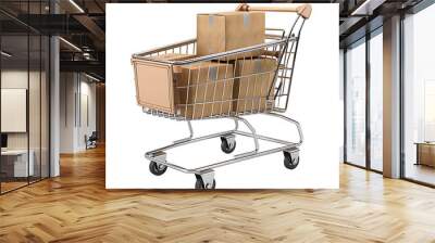 3d render trolley shopping cart on isolated transparent background Wall mural