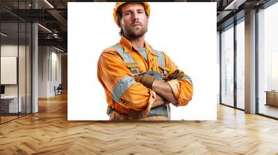 Construction worker crossed arms on isolated transparent background Wall mural