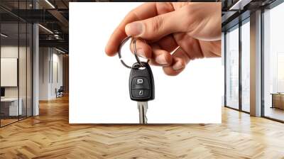 Hand holding car key on isolated transparent background Wall mural