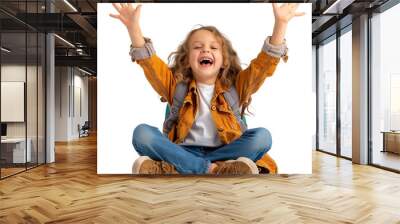 Happy girl kid student on isolated transparent background Wall mural