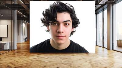 portrait of attractive boy wearing black shirt on white isolated background Wall mural