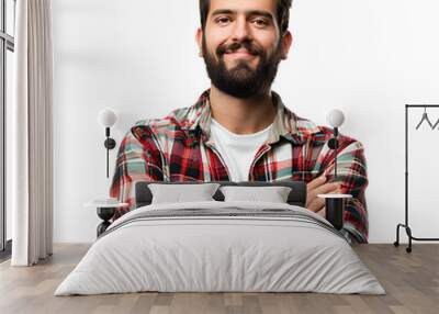 Satisfied young man with crossed arms gesture on isolated transparent background Wall mural