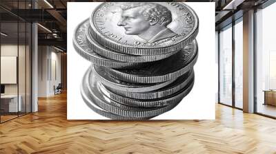 Silver coins stack on isolated transparent background Wall mural